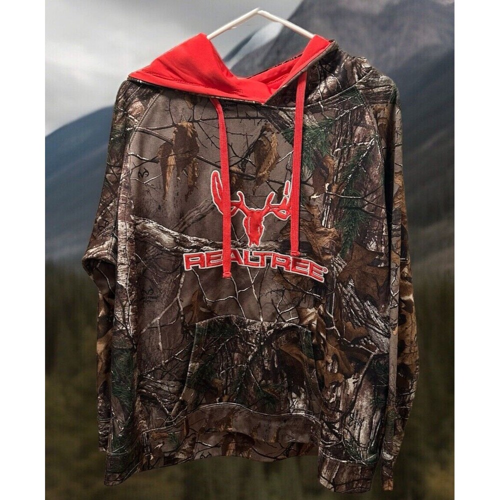RealTree Camo Hoodie Mens M Hooded Sweatshirt Deer Antlers Hunter Camouflage Red
